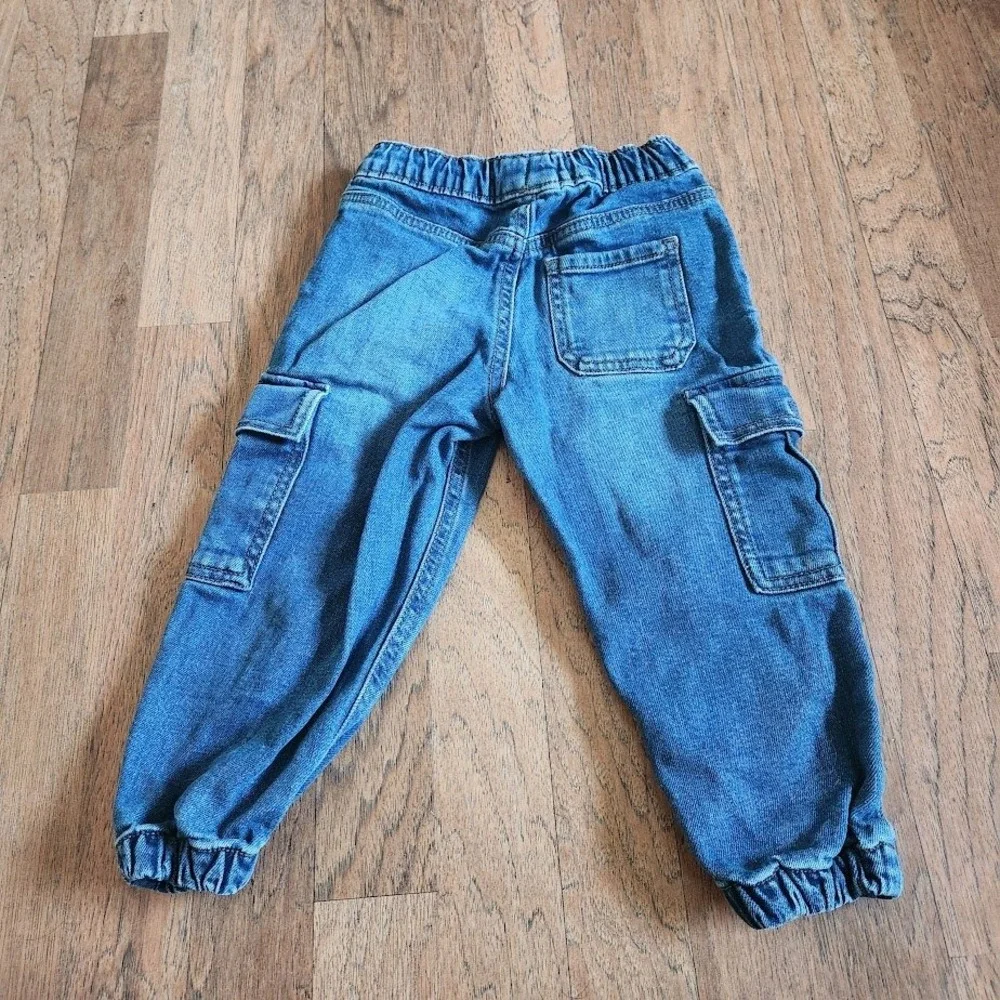 OshKosh B'gosh Toddler Boys Blue Denim Cargo Jogger Pants Size 3T Drawstring 599